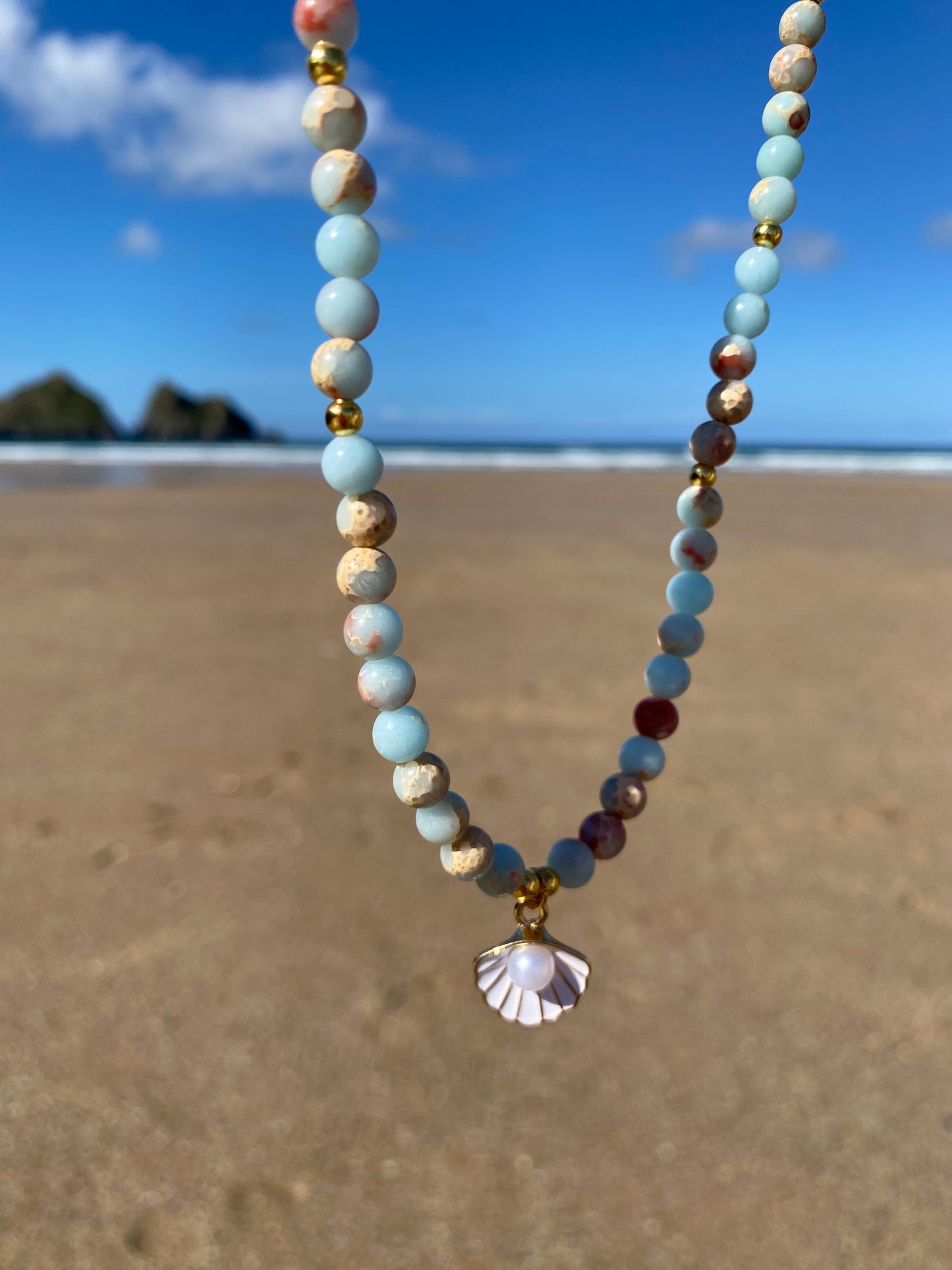 Blue sea Jasper with shell pendant