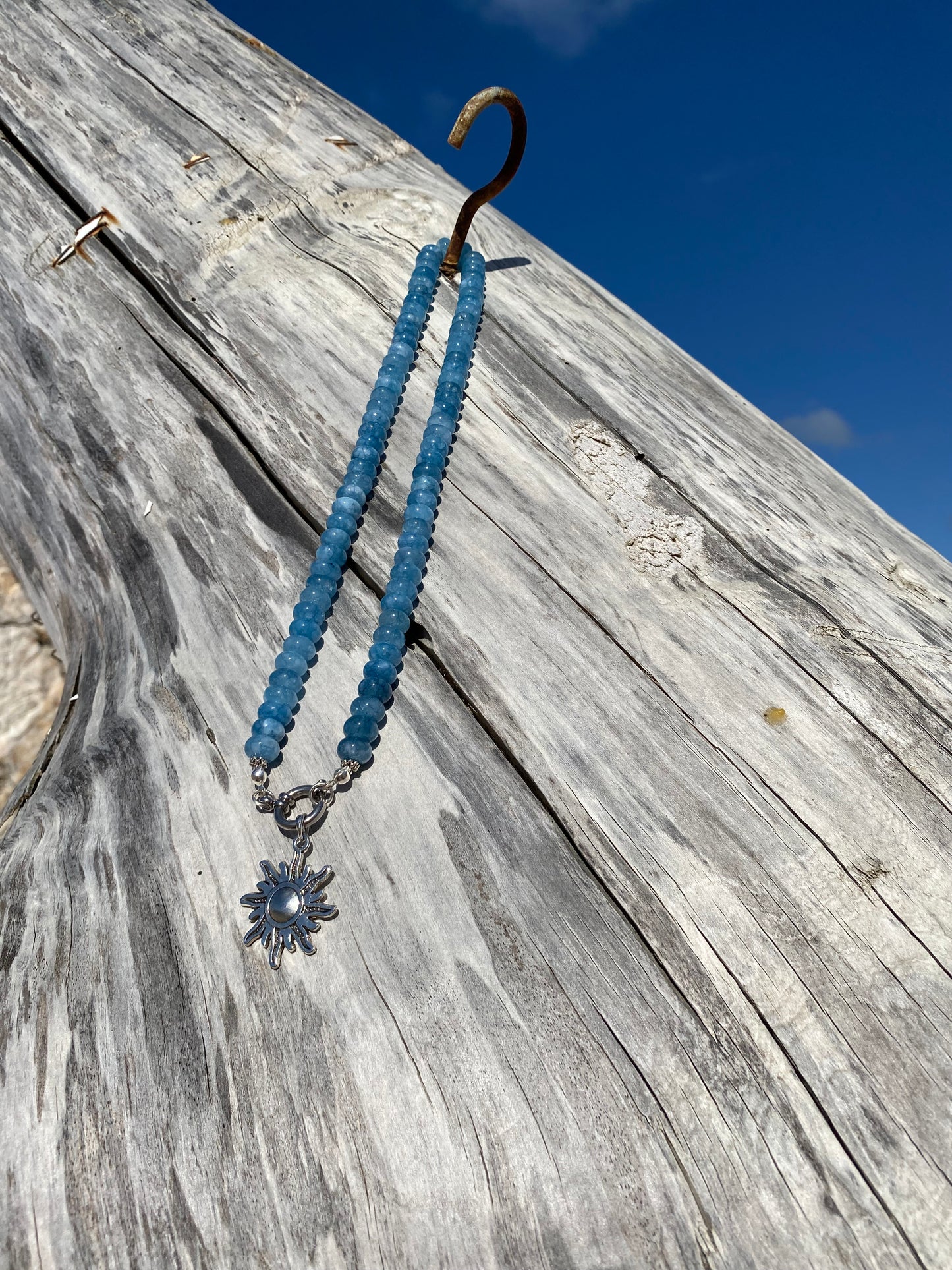 Dark Aqua marine rondelle necklace
