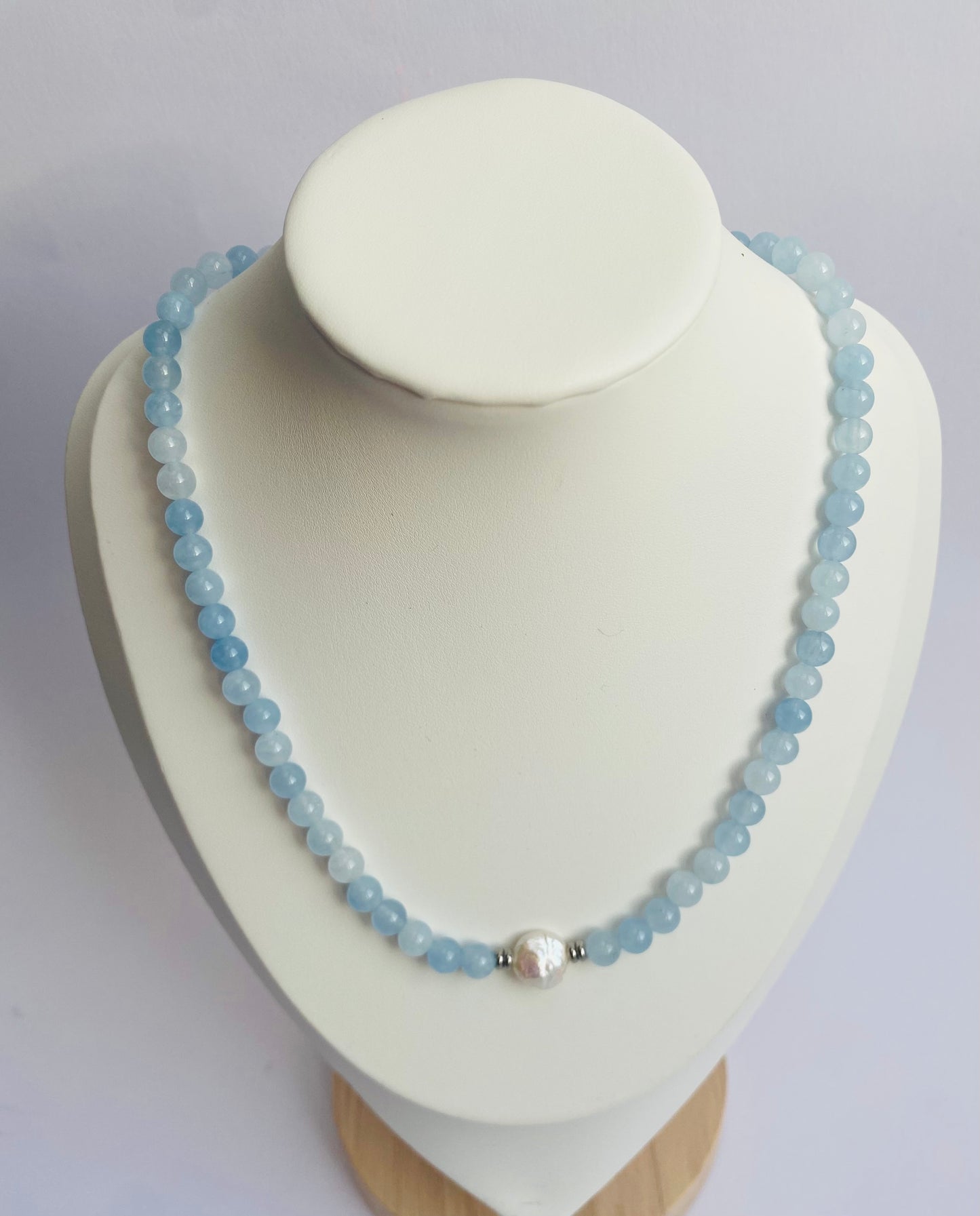 'FLO' Aqua Marine - fresh water pearl (round bead) necklace