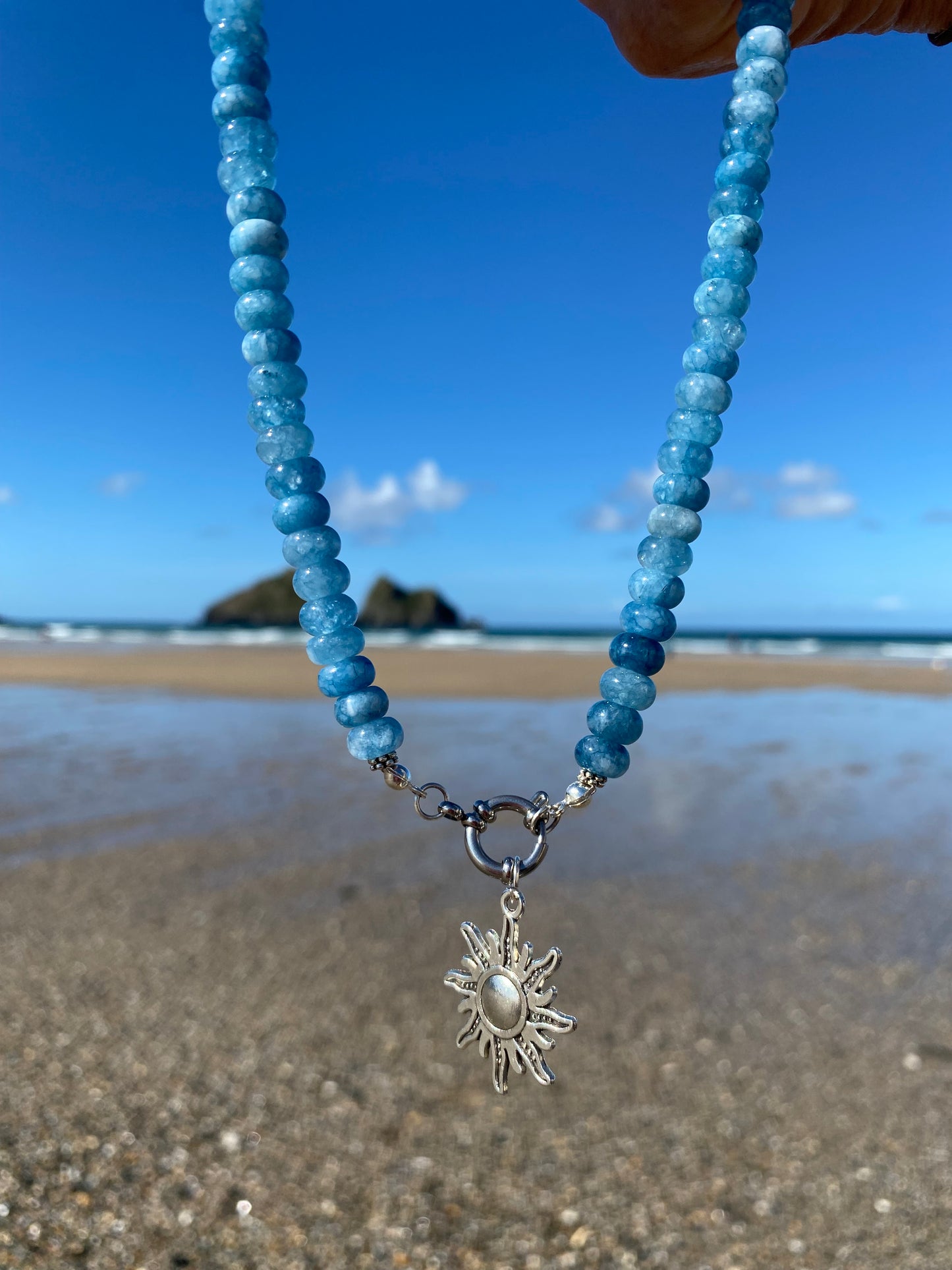 Dark Aqua marine rondelle necklace