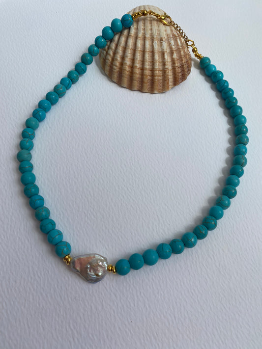 Turquoise & Pearl necklace.
