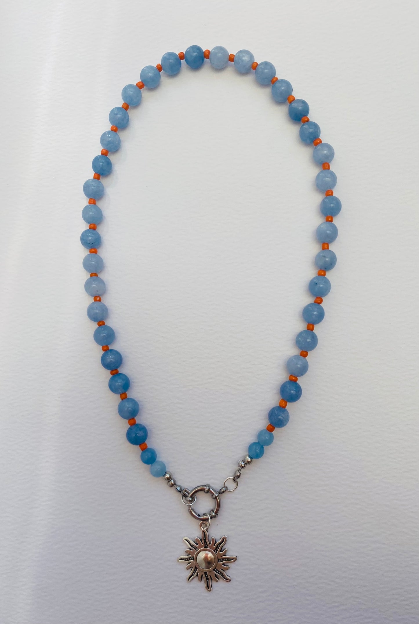 'Tangerine Skies' Necklace (Aqua Marine & orange beads)