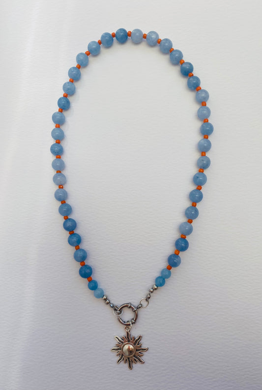 'Tangerine Skies' Necklace (Aqua Marine & orange beads)