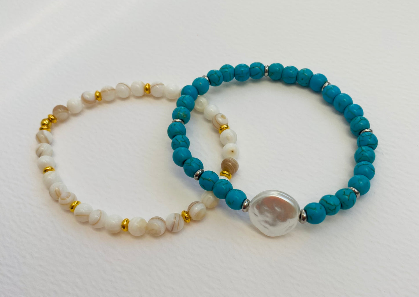 White shell beaded bracelets