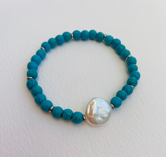 Turquoise and pearl bracelet