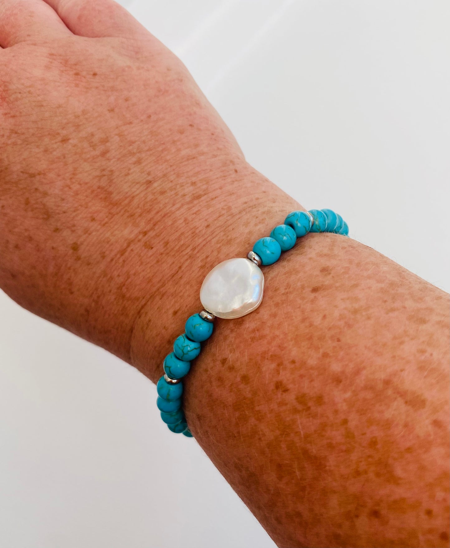 Turquoise and pearl bracelet