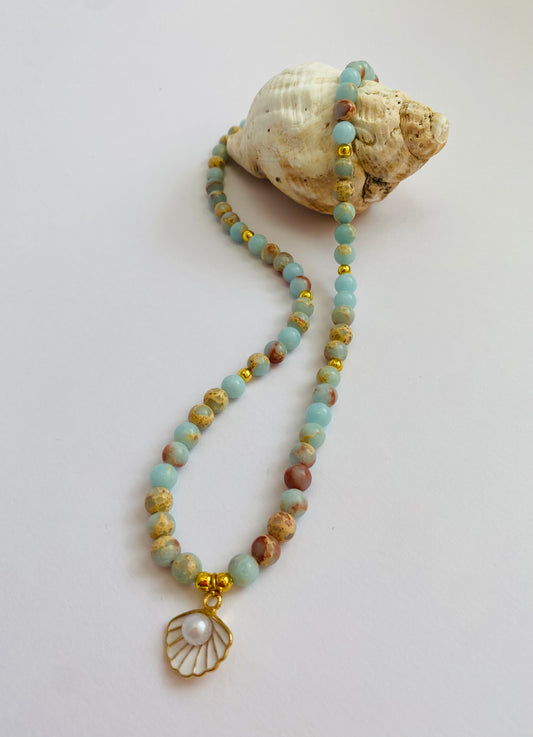 Blue sea Jasper with shell pendant